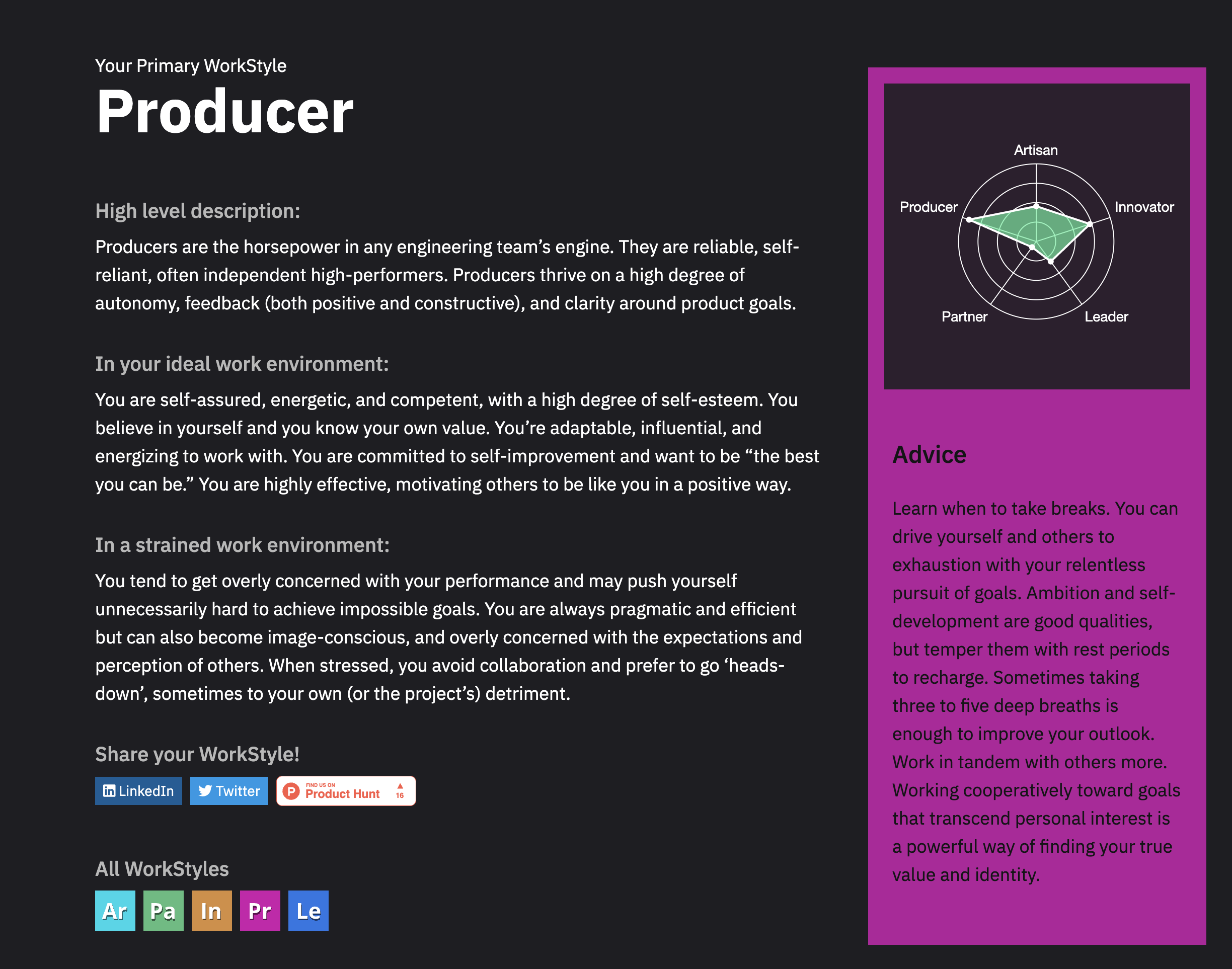 Work Style Assessment Results
