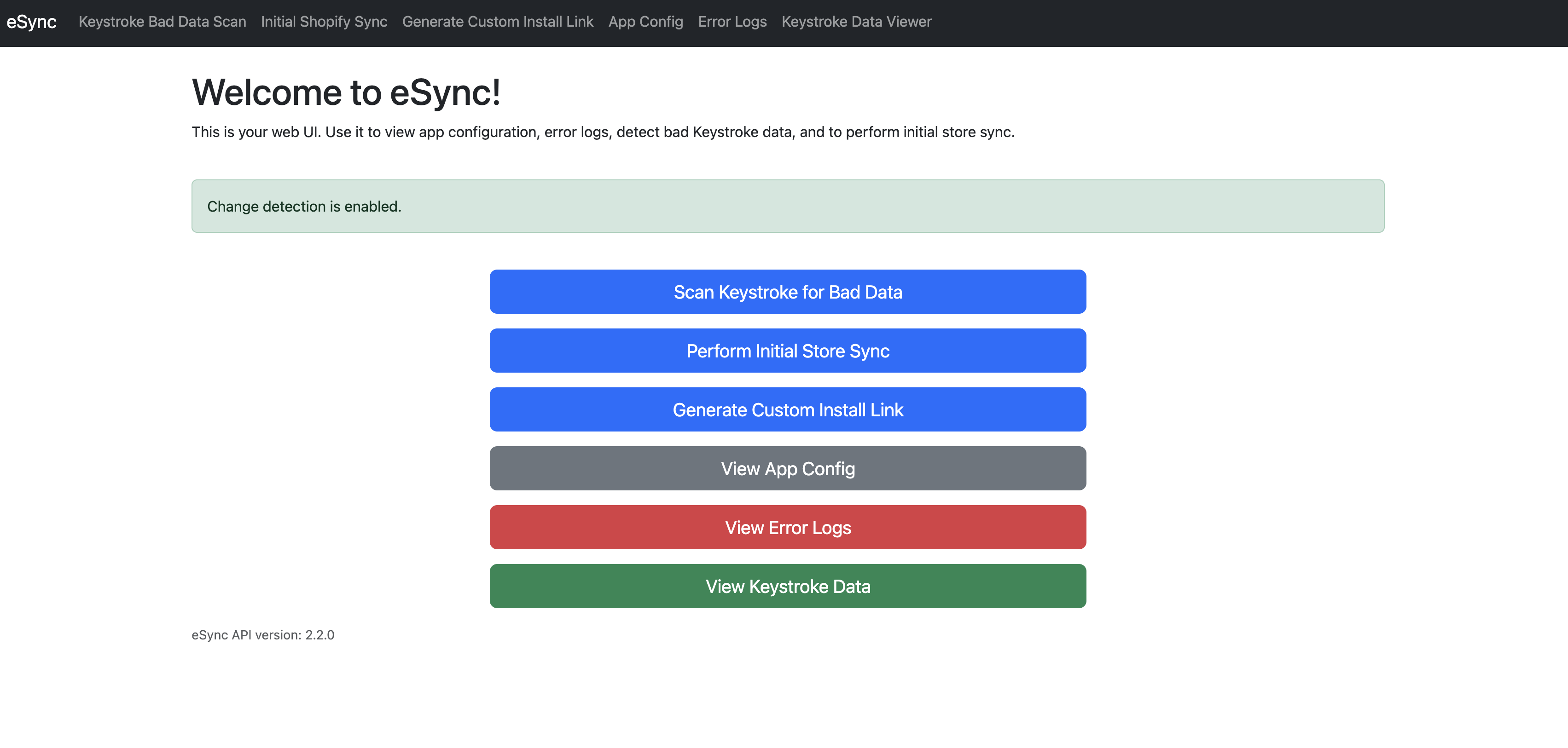 eSync Backend API UI Screenshot